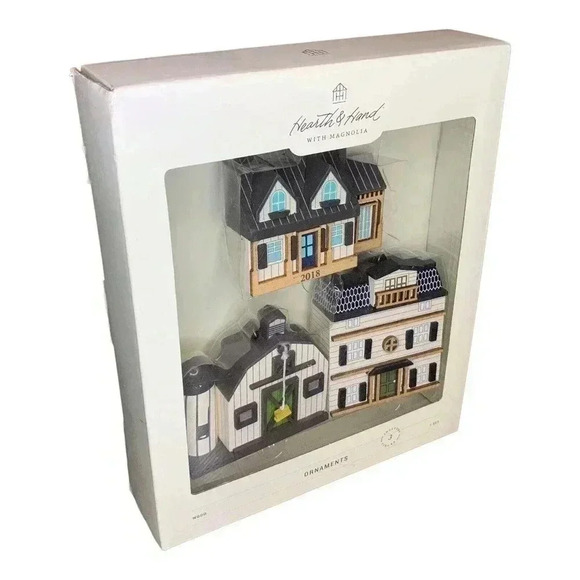 Hearth and Hand Magnolia Christmas Ornaments Wooden Farmhouse Silos Set of 3 NIB - Picture 3 of 7